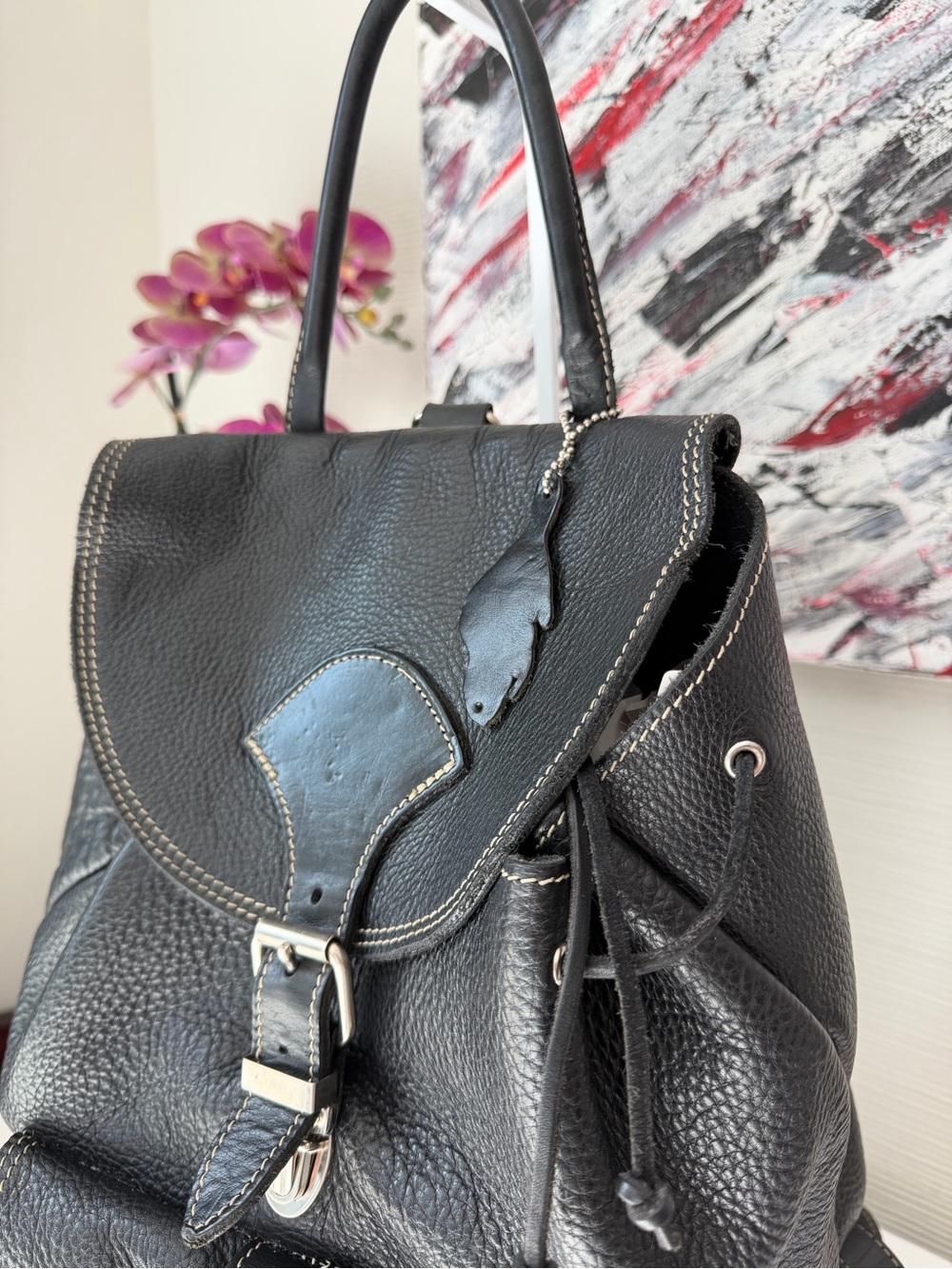 Vintage Roots Canada Black Pebbled Leather Alex Backpack Made in Canada - Picture 14 of 15